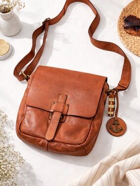 Harbour 2nd Brown Leather Crossbody Bag Anchor Charm Boho Vintage